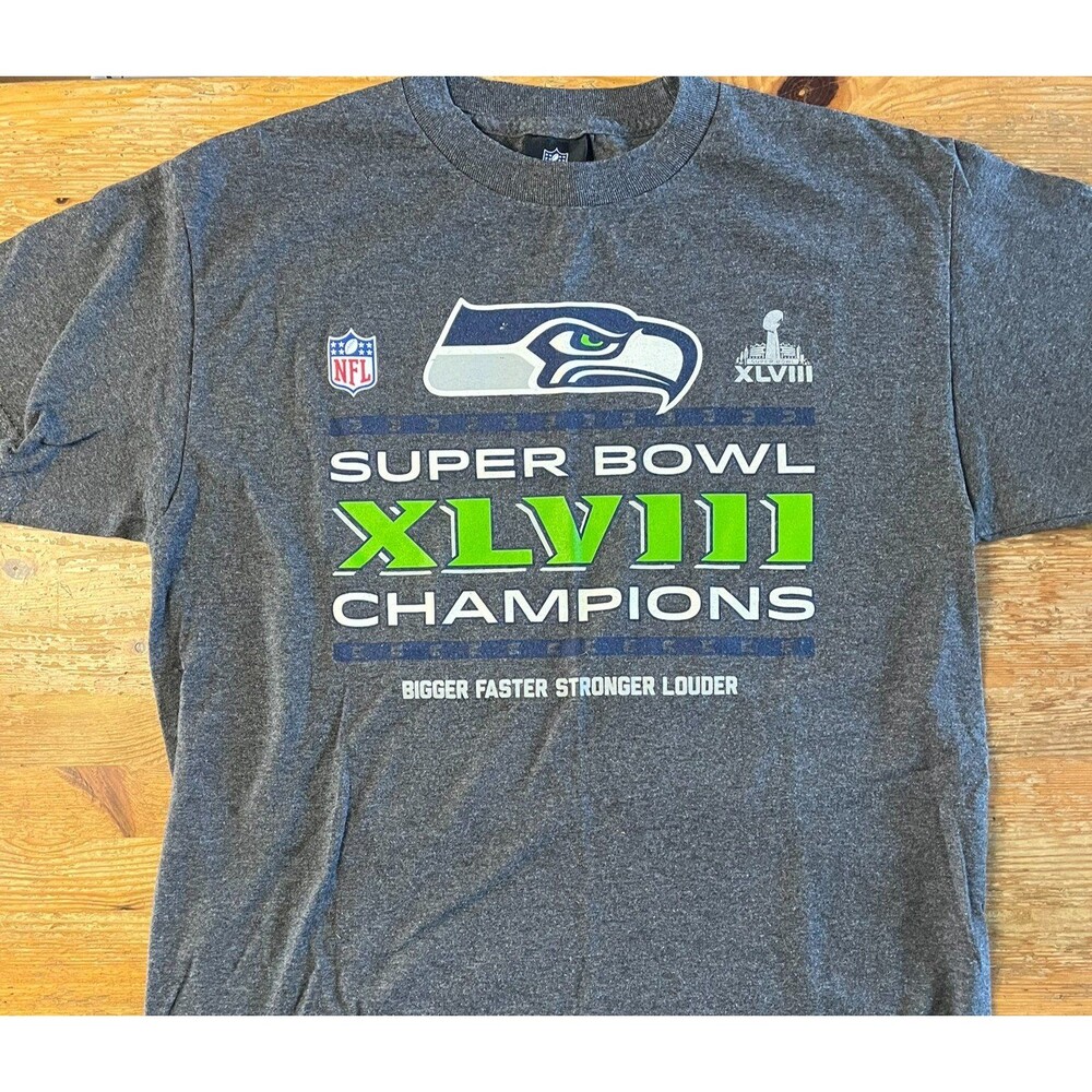 Seattle Seahawks Super Bowl XLVIII T-Shirt NFL Team Apparel Men's Gray M